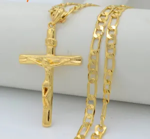 Cross Pendant Necklaces Chain Women/Men,Crucifix Christianity Gold