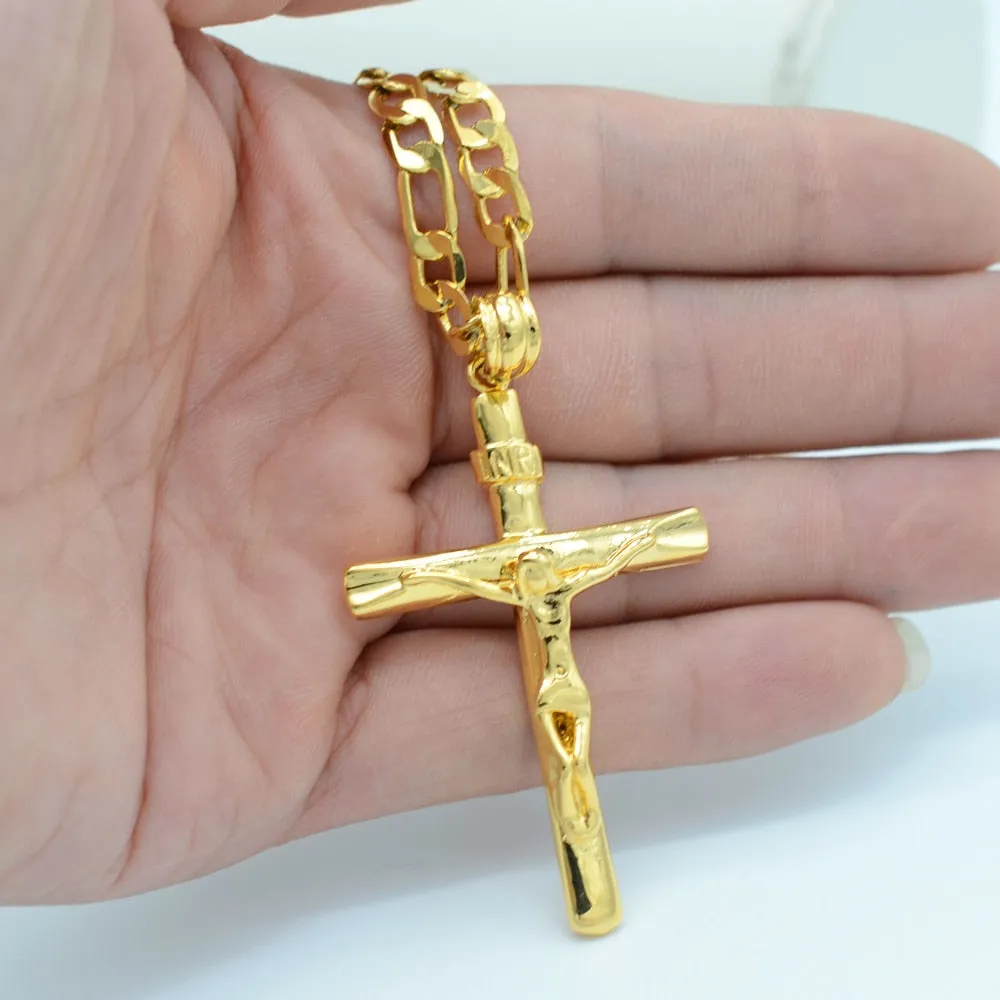 Cross Pendant Necklaces Chain Women/Men,Crucifix Christianity Gold