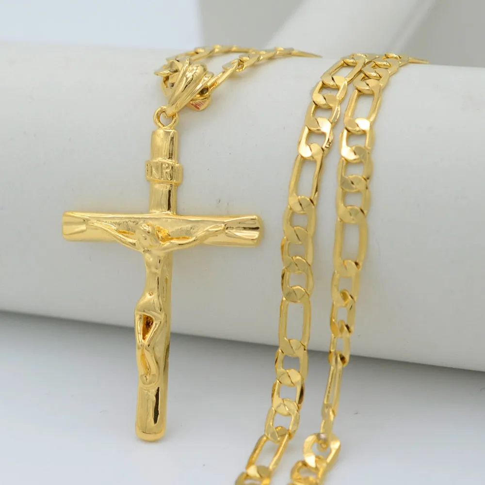 Cross Pendant Necklaces Chain Women/Men,Crucifix Christianity Gold