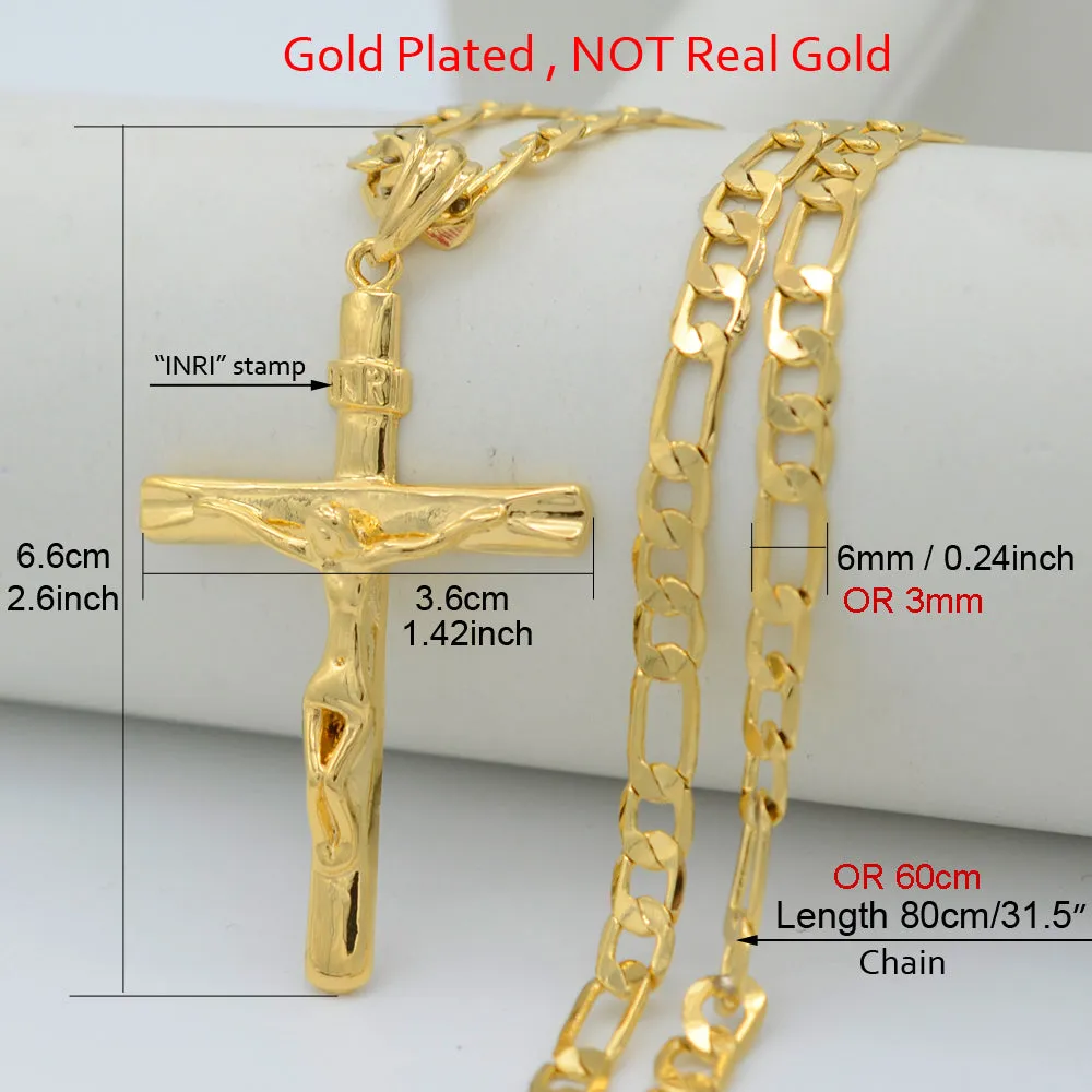 Cross Pendant Necklaces Chain Women/Men,Crucifix Christianity Gold