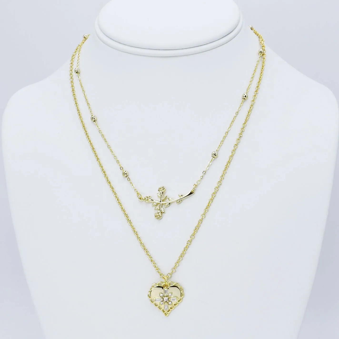 Cross Rose Layer Necklace