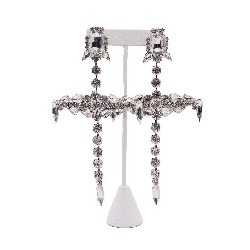 Crossed rhinestone earrings