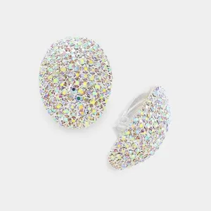 Crystal Abalone Teardrop Dome Silver Clip On Earrings