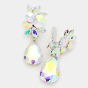 Crystal Abalone Teardrop Silver Clip On Earrings