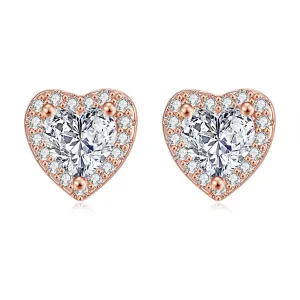 Crystal & Cubic Zirconia 18K Rose Gold-Plated Heart Halo Stud Earrings