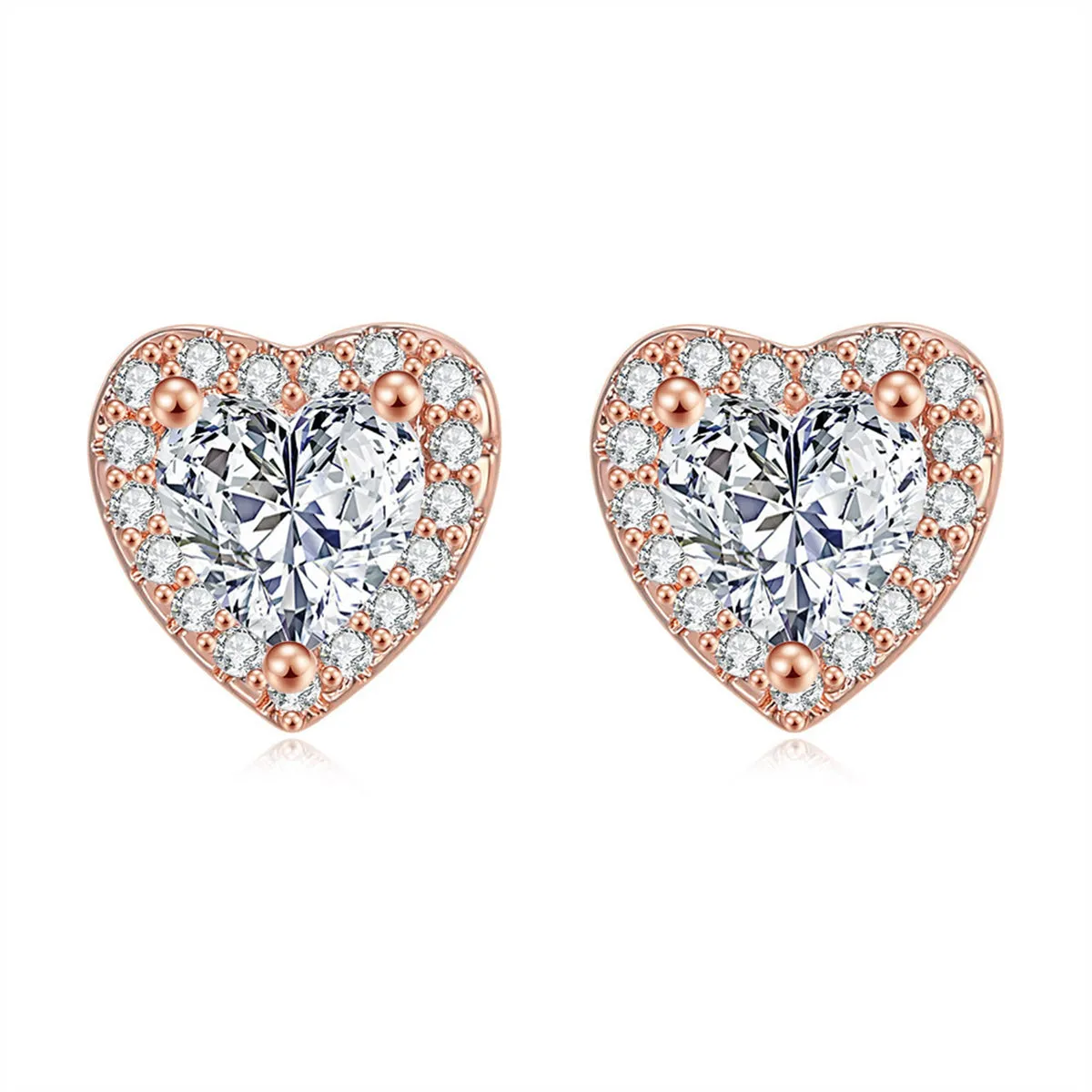 Crystal & Cubic Zirconia 18K Rose Gold-Plated Heart Halo Stud Earrings