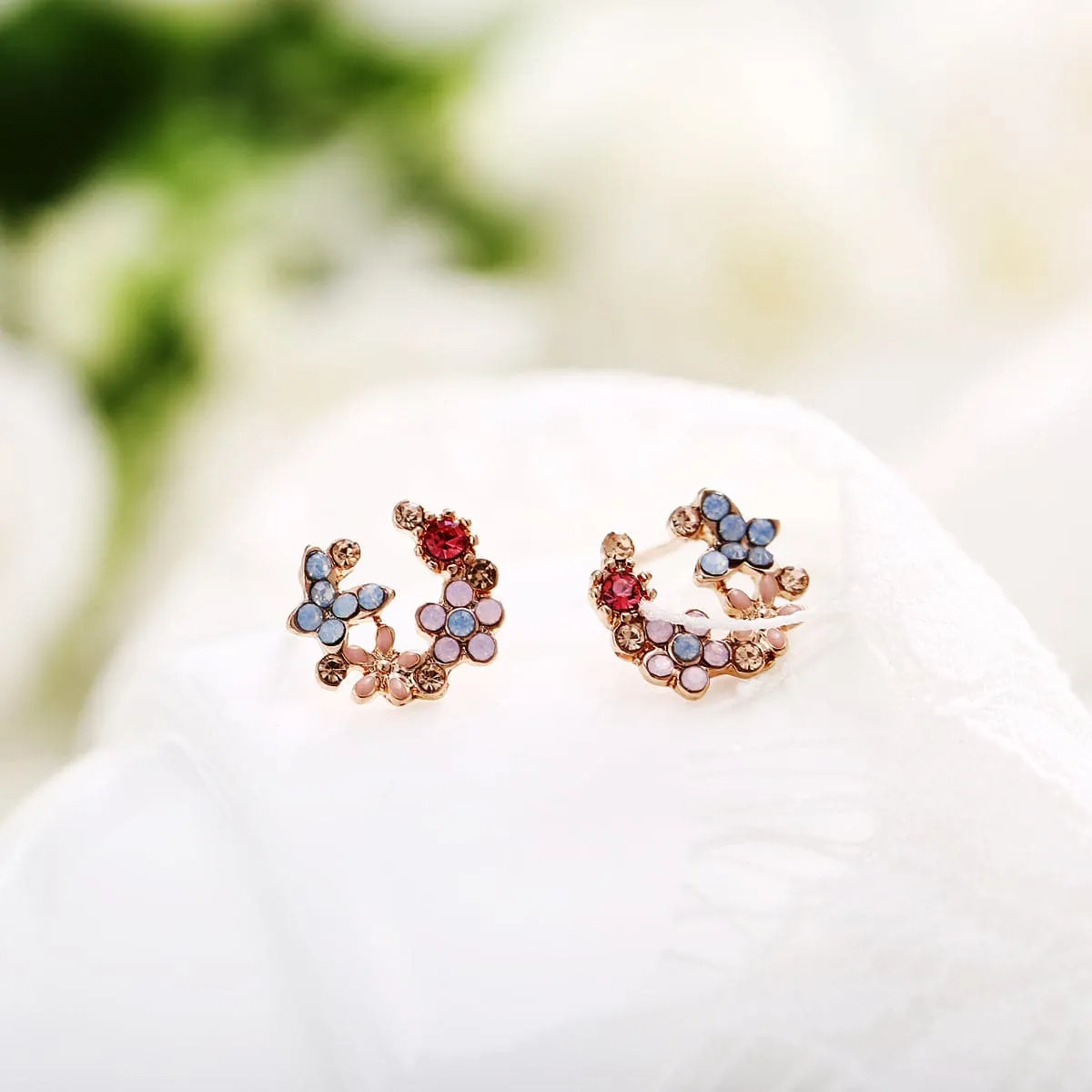 Crystal & Cubic Zirconia Flower Stud Earrings
