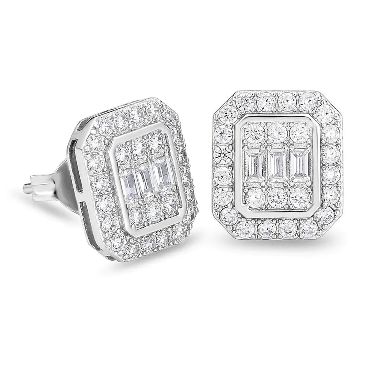 Crystal & Cubic Zirconia Silver-Plated Cushion Stud Earrings