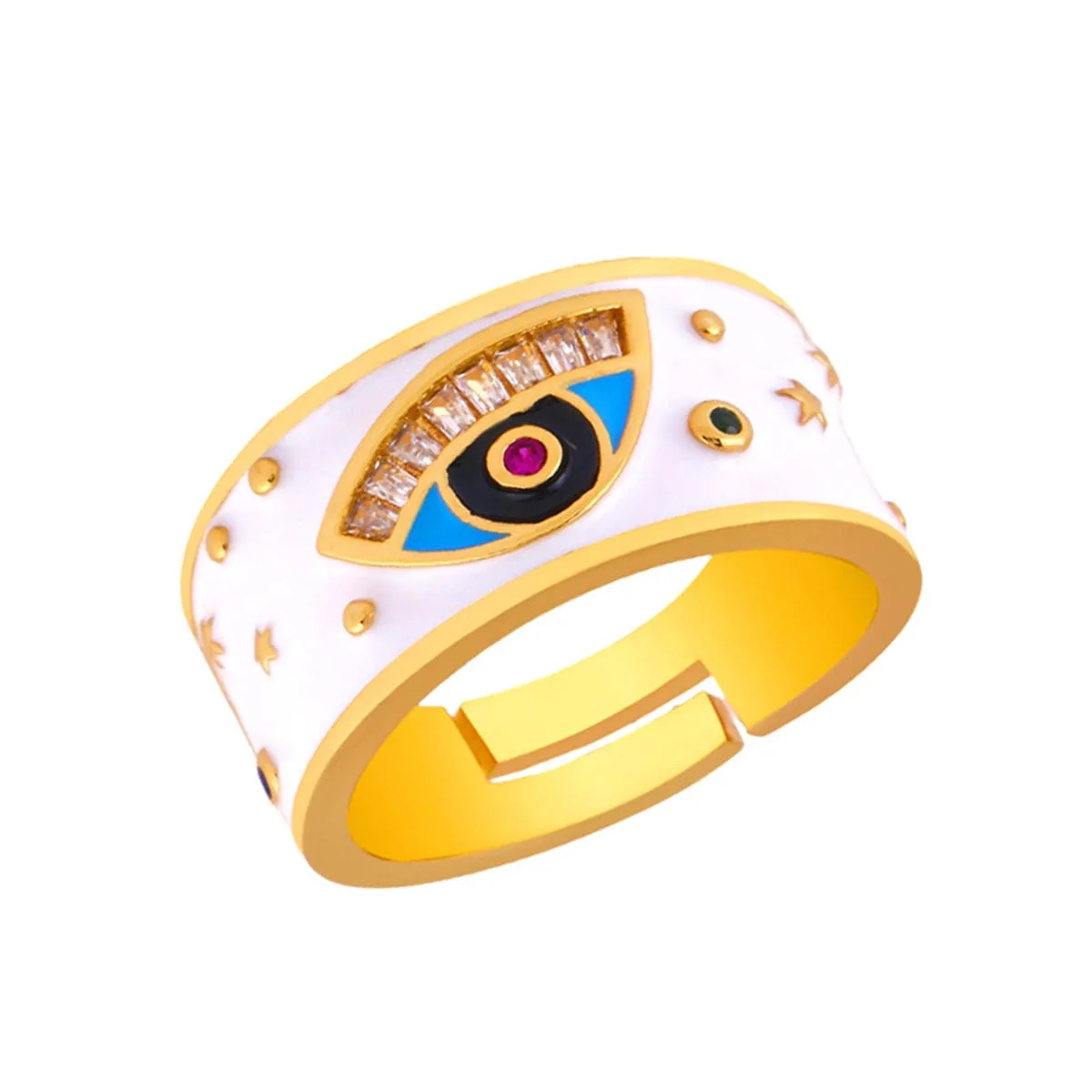 Crystal & Enamel Evil Eye Adjustable Ring
