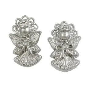 Crystal Angel with Bow and Large Wings Pierced Earring - PRF343E