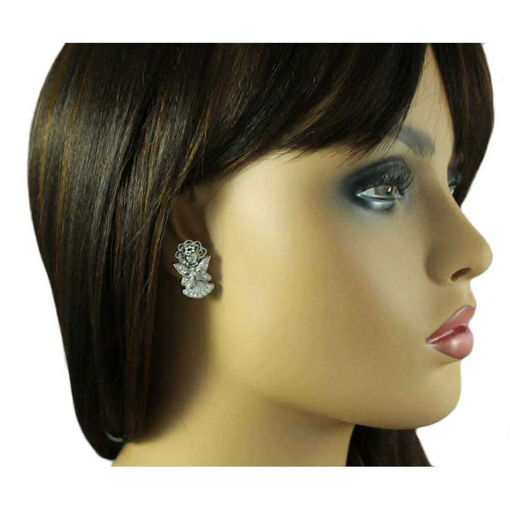 Crystal Angel with Bow and Large Wings Pierced Earring - PRF343E