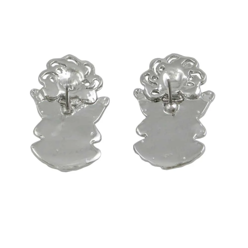 Crystal Angel with Bow and Large Wings Pierced Earring - PRF343E
