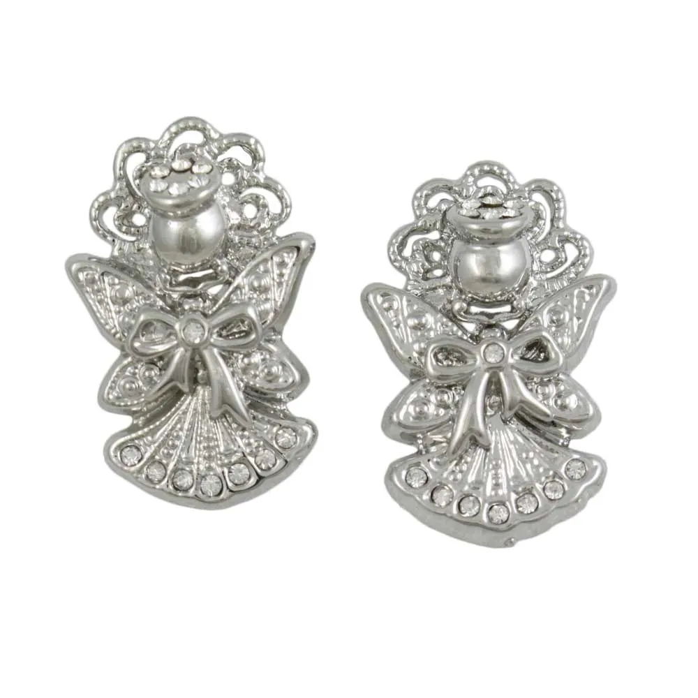 Crystal Angel with Bow and Large Wings Pierced Earring - PRF343E