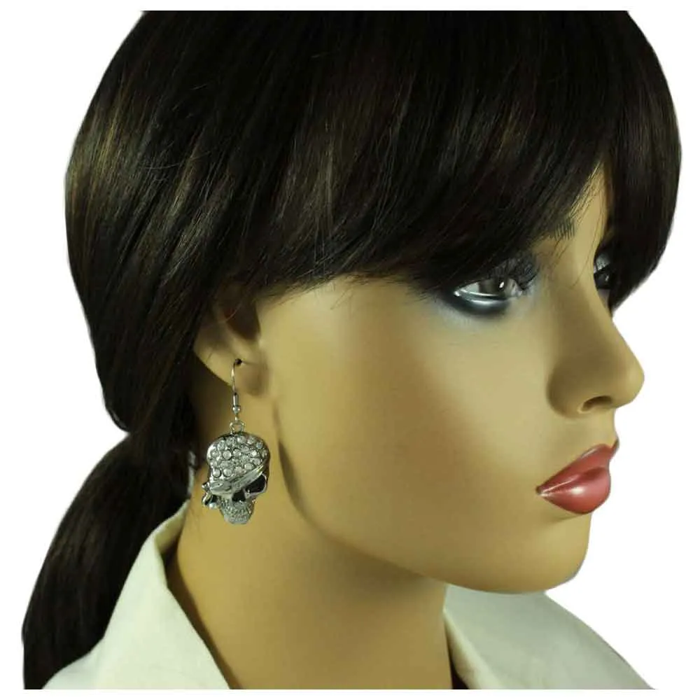 Crystal Bandaged Pirate Skull Pierced Earring - PF601E