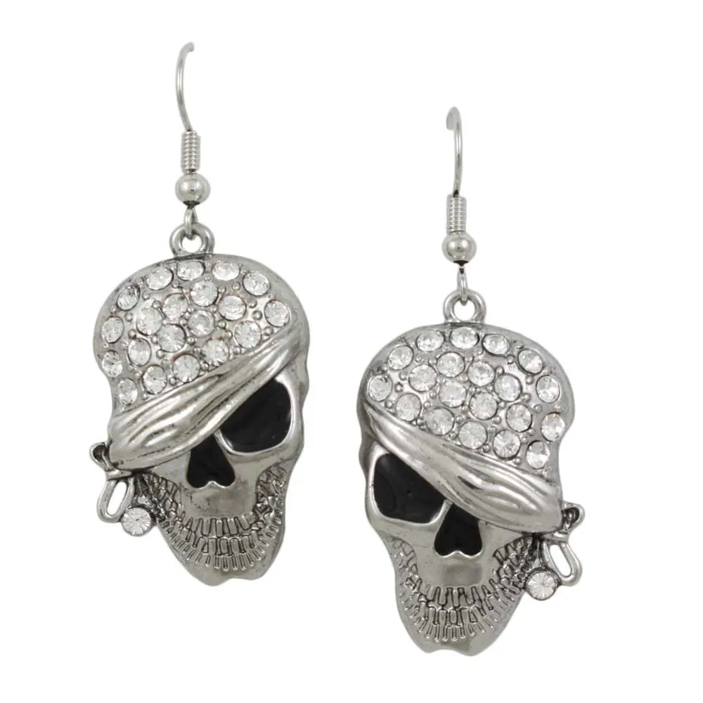 Crystal Bandaged Pirate Skull Pierced Earring - PF601E