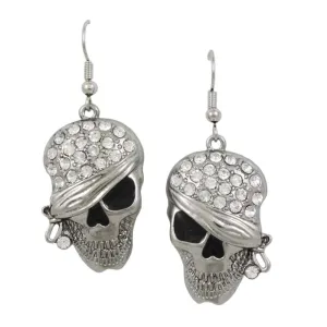 Crystal Bandaged Pirate Skull Pierced Earring - PF601E