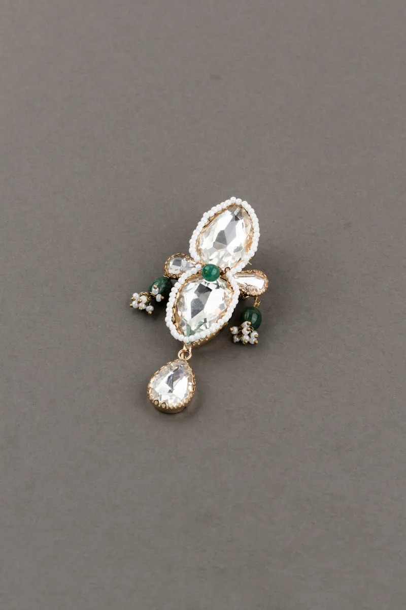 Crystal Brooch with Green Pearl Drop