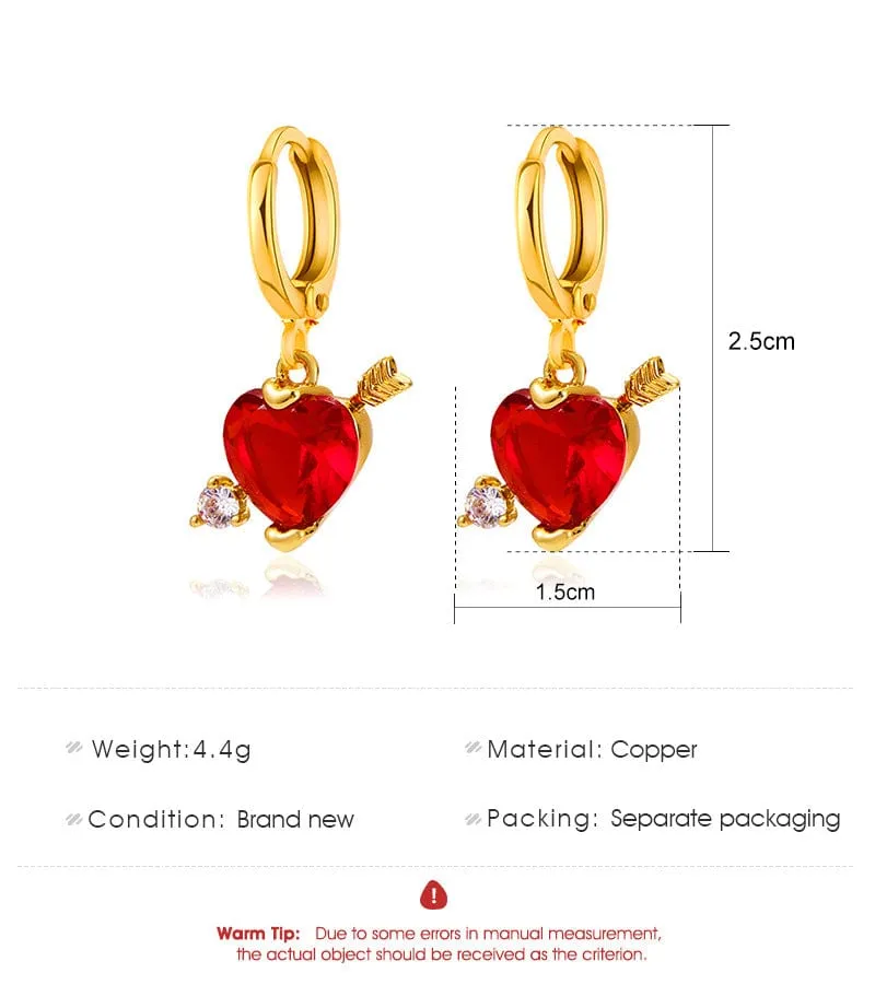 Crystal Cupid Arrow Heart Huggie Hoop Dangle Earrings