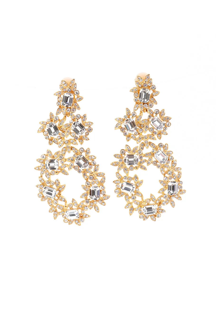Crystal Floral Drop Hoop Earrings