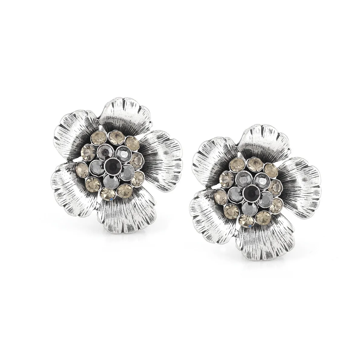 CRYSTAL FLOWER CLIP ON EARRINGS #224SV3301 (1F15/1B13)