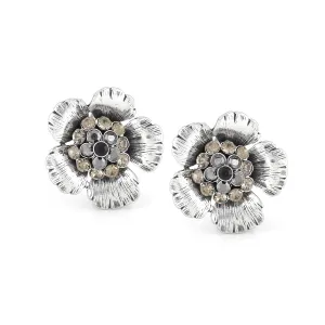 CRYSTAL FLOWER CLIP ON EARRINGS #224SV3301 (1F15/1B13)