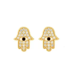 Crystal Hamsa Stud Earring Gold