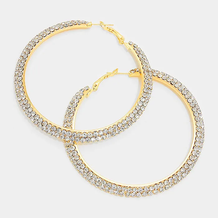 Crystal Hoop Earrings on Gold 2.75" | 145979