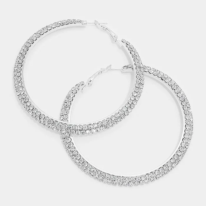 Crystal Hoop Earrings on Silver 2.75" | 297571