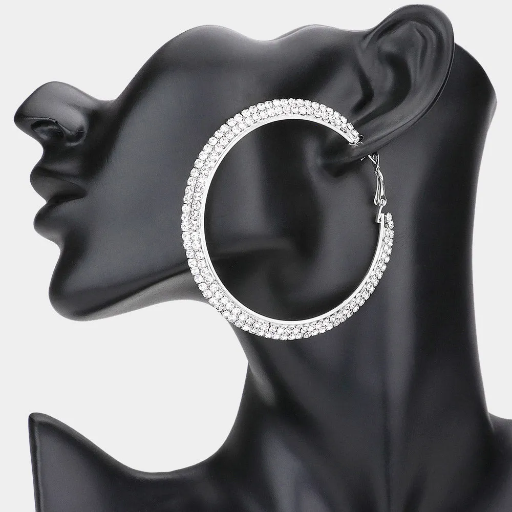 Crystal Hoop Earrings on Silver 2.75" | 297571