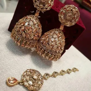 Crystal Jhumka Earrings With Mangtikka #4155