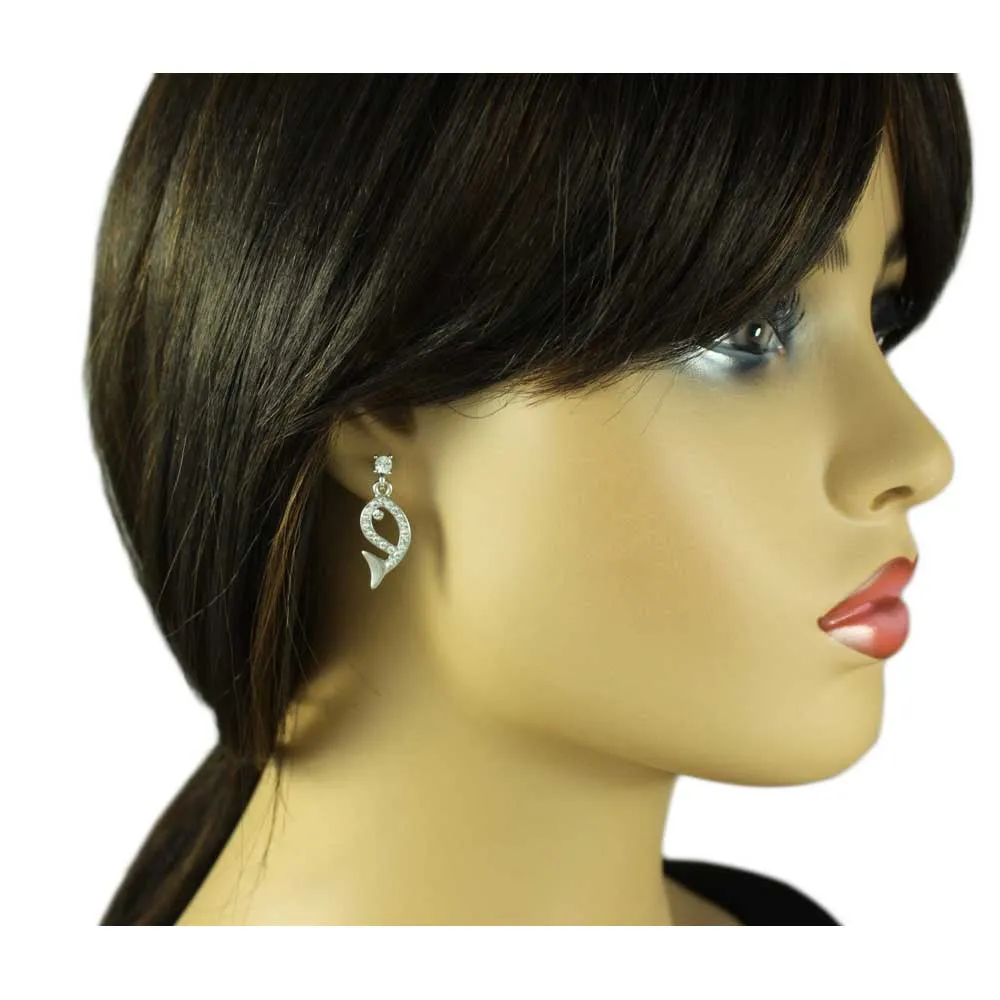 Crystal Open Whale Dangling Pierced Earring - REC906A