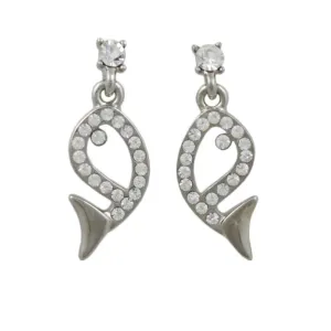 Crystal Open Whale Dangling Pierced Earring - REC906A