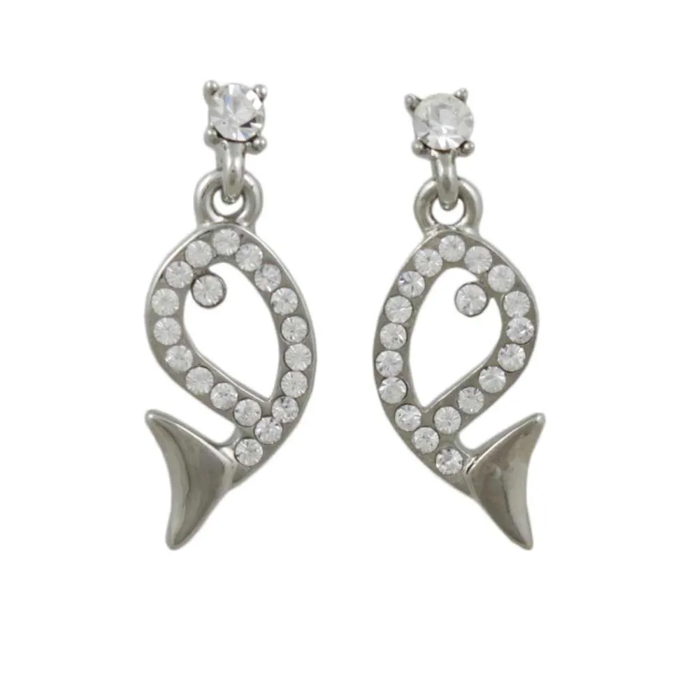 Crystal Open Whale Dangling Pierced Earring - REC906A
