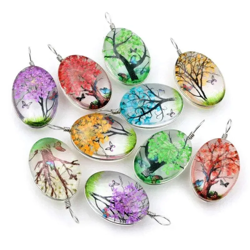 Crystal Oval Glass Flower Necklace Pendant Necklaces for Women 5 piece