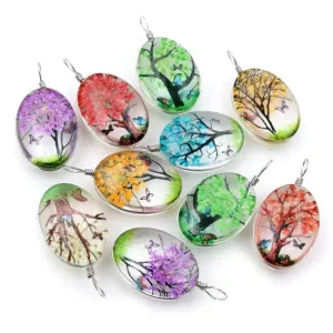 Crystal Oval Glass Flower Necklace Pendant Necklaces for Women 5 piece