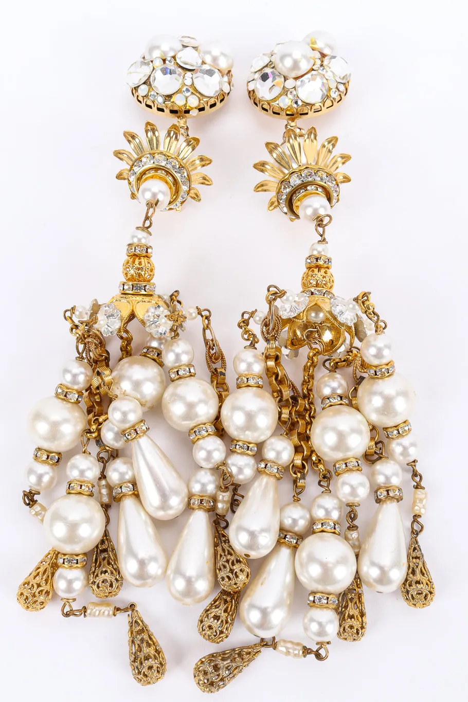 Crystal Pearl Filigree Chandelier Earrings