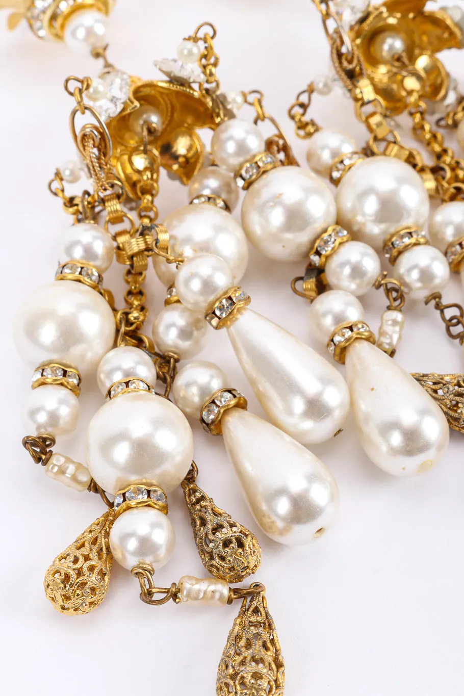 Crystal Pearl Filigree Chandelier Earrings