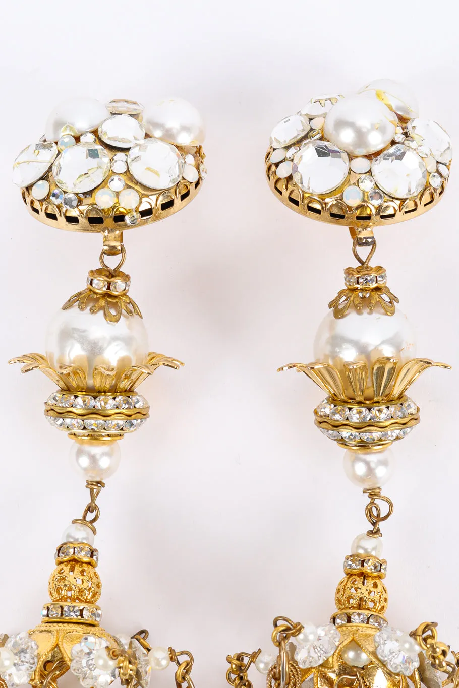 Crystal Pearl Filigree Chandelier Earrings