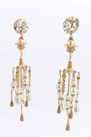 Crystal Pearl Filigree Chandelier Earrings