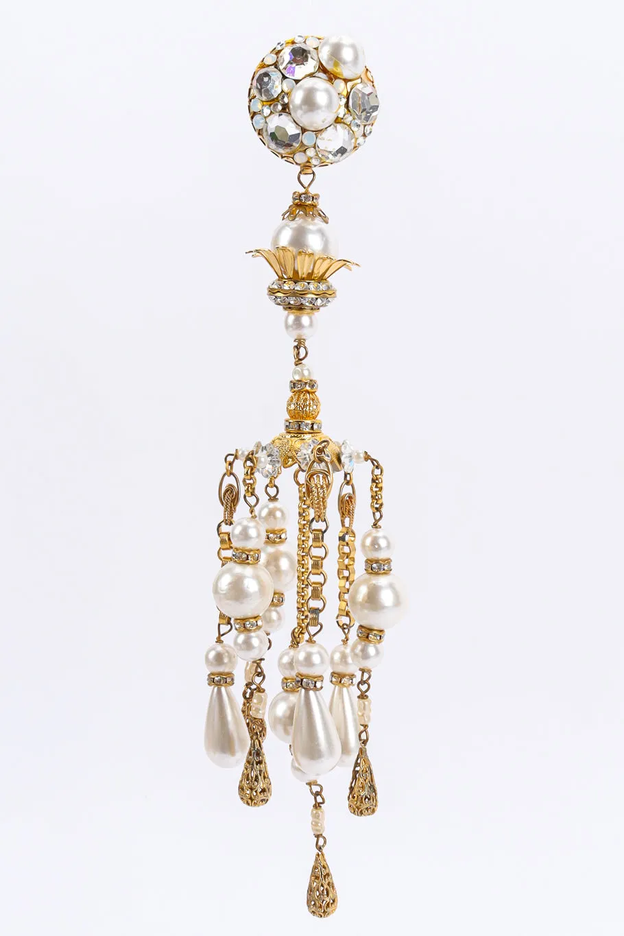 Crystal Pearl Filigree Chandelier Earrings