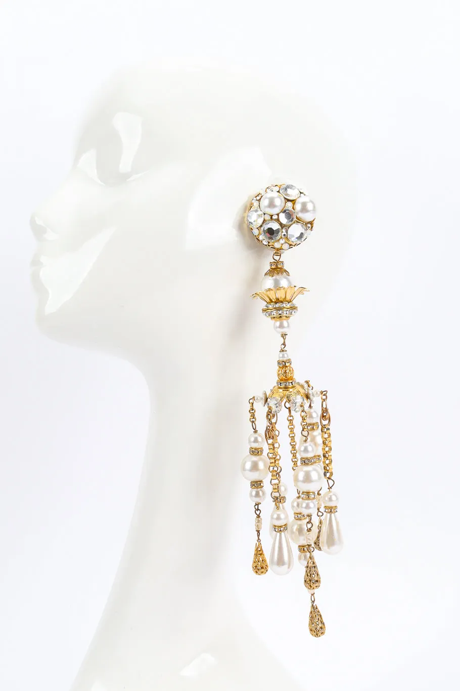 Crystal Pearl Filigree Chandelier Earrings