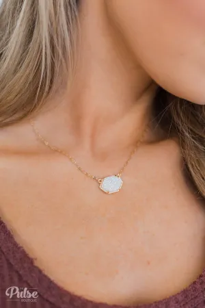 Crystal Pendant Gold Necklace- White