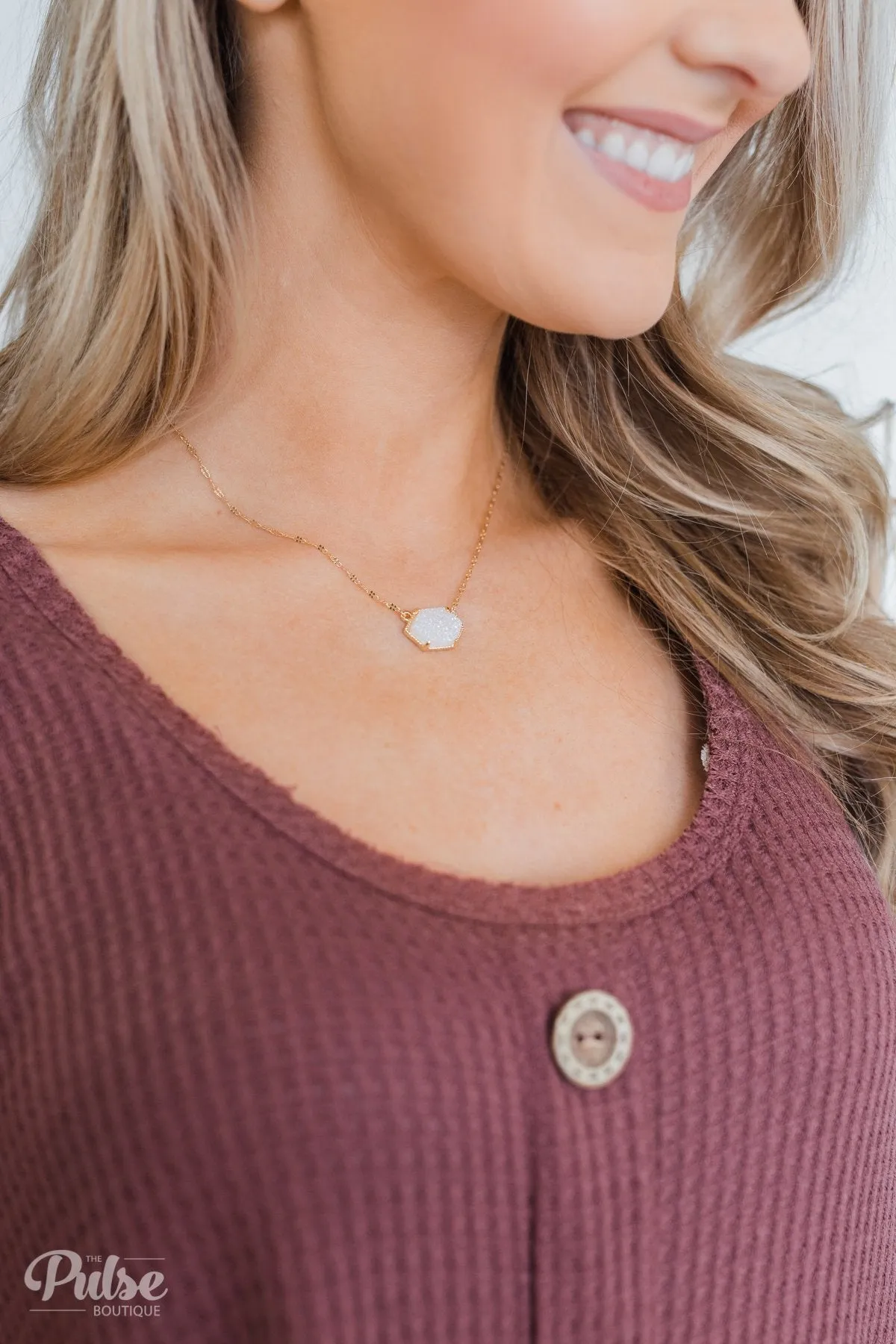 Crystal Pendant Gold Necklace- White