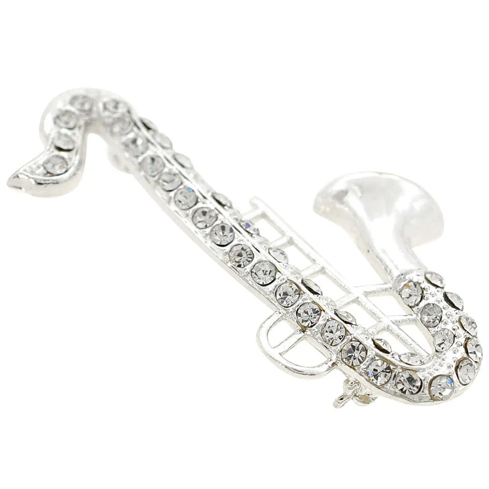 Crystal Saxophone Pin Brooch