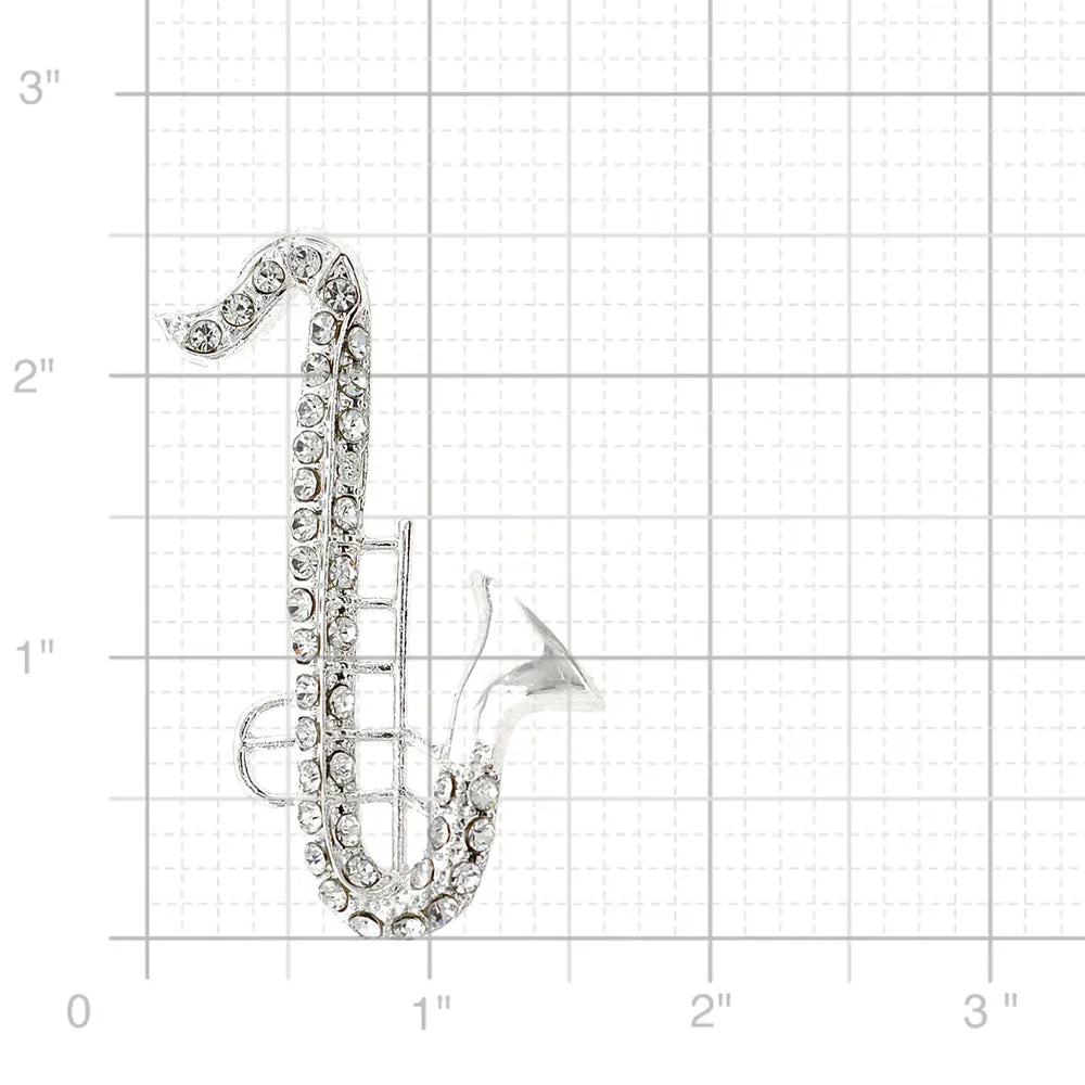 Crystal Saxophone Pin Brooch