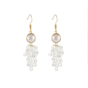 Crystal Tassel Earrings with Multi-Layer Design - Pearl, Crystal, Alloy, 925 Silver - 7.7cm Length - Lightweight