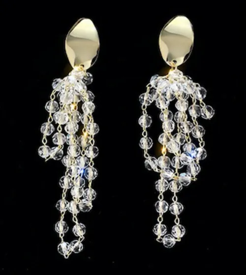 Crystal Tassel Earrings with Multi-Layer Design - Pearl, Crystal, Alloy, 925 Silver - 7.7cm Length - Lightweight