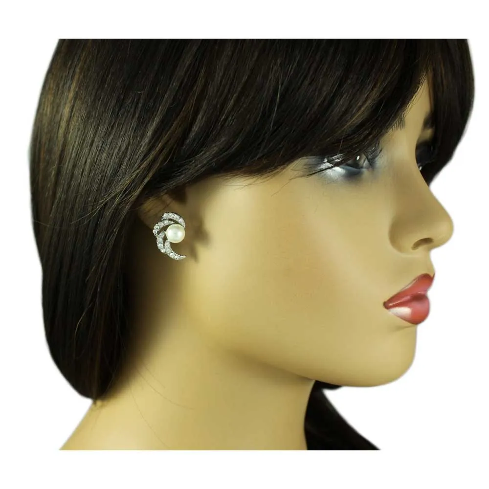 Crystal Waves with White Imitation Pearl Clip Earring - PRE813C
