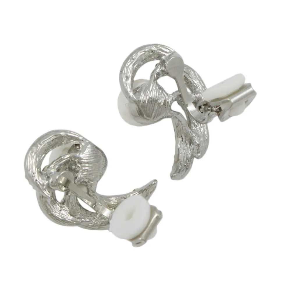 Crystal Waves with White Imitation Pearl Clip Earring - PRE813C