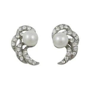 Crystal Waves with White Imitation Pearl Clip Earring - PRE813C
